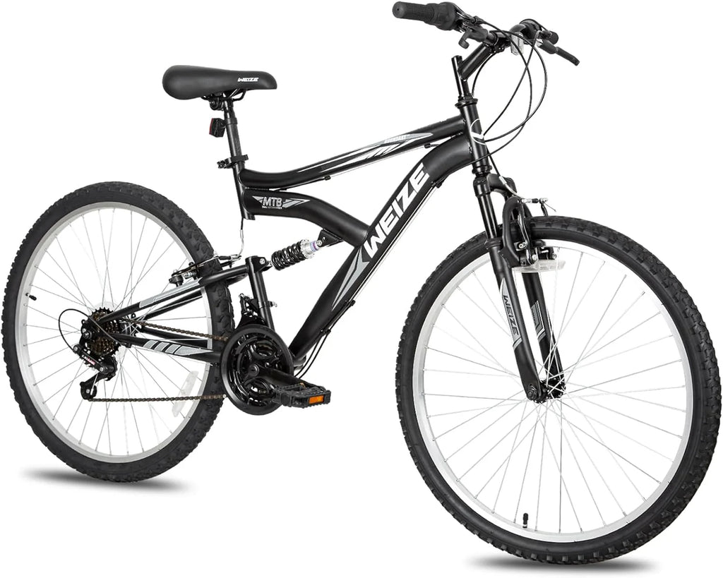 WEIZE Mountain Bike, 26 27.5 inch Outdoor Hybrid Bikes,18-Speed/High-Carbon Steel/Dual Full Suspension, Adjustable Ergonomic Seat for Men Women Adult, MTB Bicycle with Suspension Fork,Sleek Colors