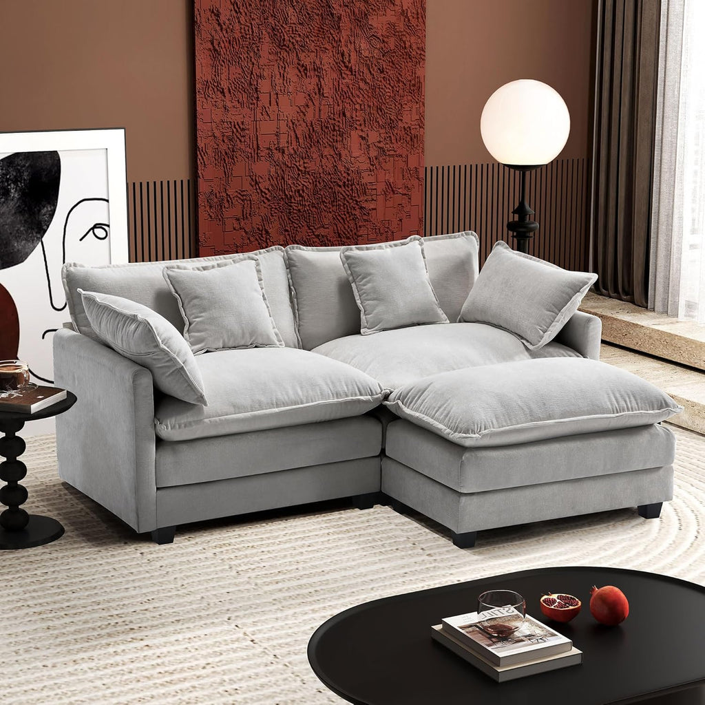 111.4 Inch L Shaped Modern Sofa Modular Cloud Sofa with Ottoman 4 Seater Chenille Deep Seat Sofa