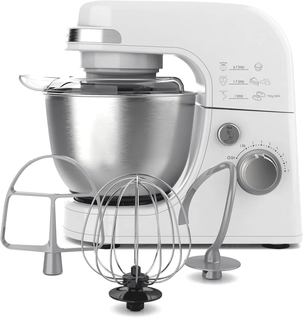 Hamilton Beach Electric Stand Mixer, 4 Quarts, Dough Hook, Flat Beater Attachments, Splash Guard 7 Speeds with Whisk, Black
