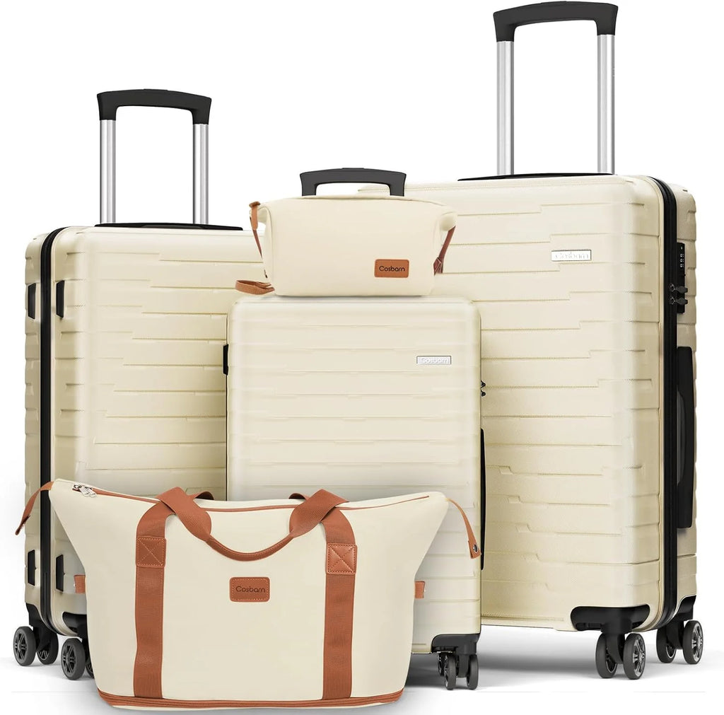 5-piece luggage set with wheels, ABS hardshell suitcase with spinner wheels