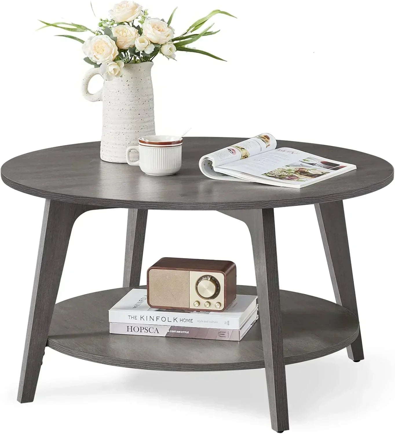 VASAGLE Round Coffee Table 2 Tier Coffee Table with Storage for Living Room 31.5 x 17.7 Inches