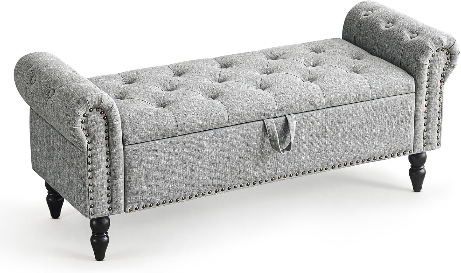 Furniliving Modern Storage Ottoman Bench, Sherpa Ottoman End of Bed Bench with Solid Wood Legs Upholstered Ottoman Benches with Storage Indoor Bench
