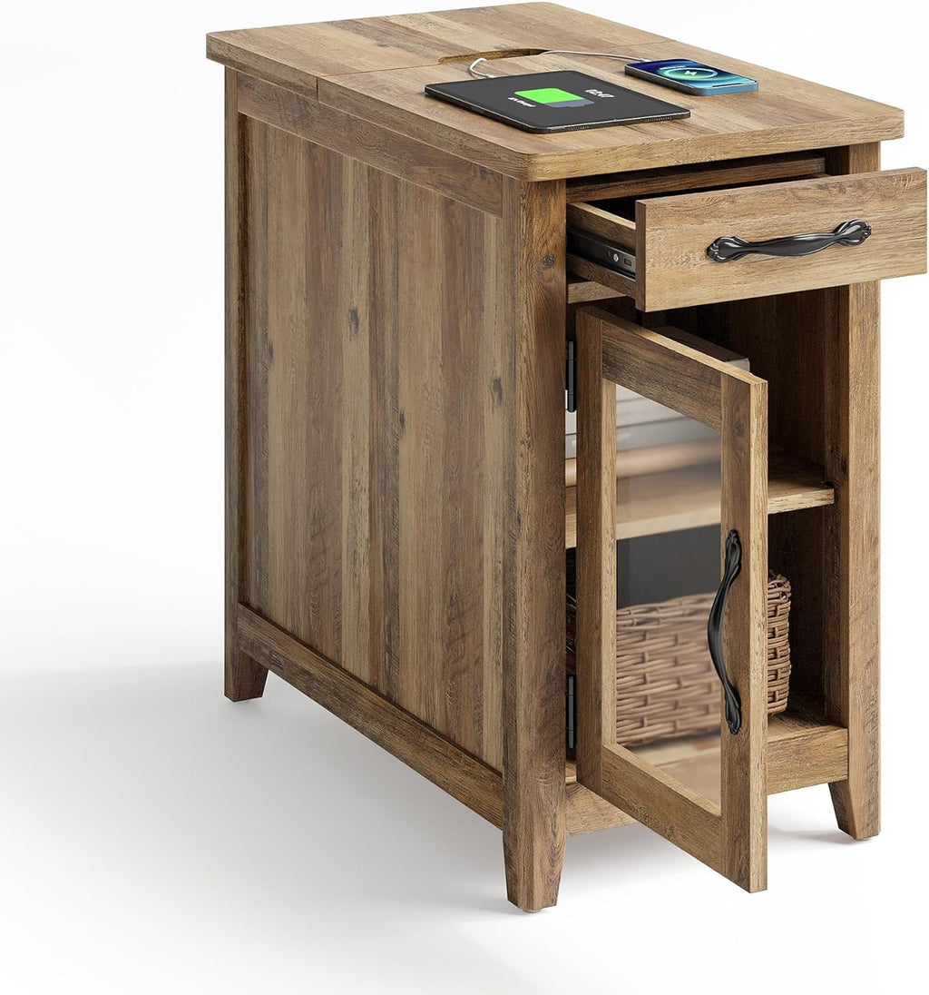 Farmhouse End Table Narrow Side Table Small Nightstand