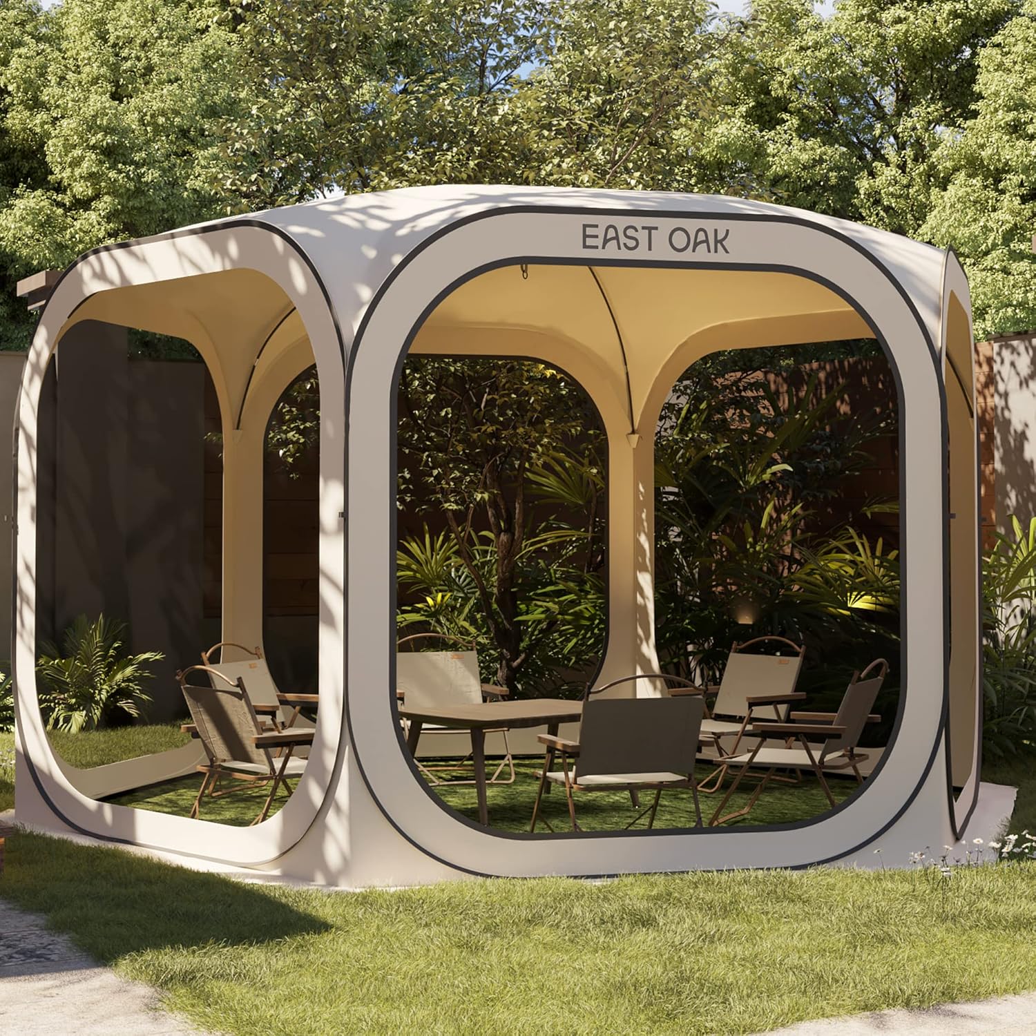 EAST OAK Screen House Tent Pop-Up, Portable Screen Room Canopy Instant Screen Tent 10 x 10 FT with Carry Bag for Patio, Backyard, Deck & Outdoor Activities, Beige
