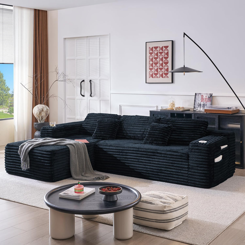 Cloud Sectional Couch with L Shape Chaise Modern Modular Sofa with Deep Seat Built in Cup Holder