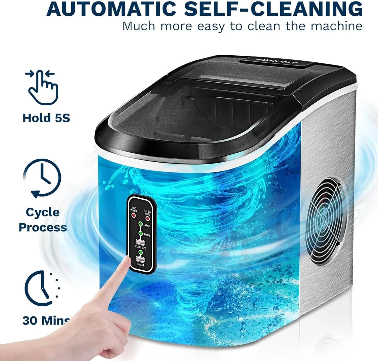 EUHOMY Nugget Ice Maker Countertop with Handle, Ready in 6 Mins, 34lbs Per Day, Removable Top Cover, Auto-Cleaning, Portable Sonic Ice Maker with Basket and Scoop, for Home/Party/RV/Camping (Black)