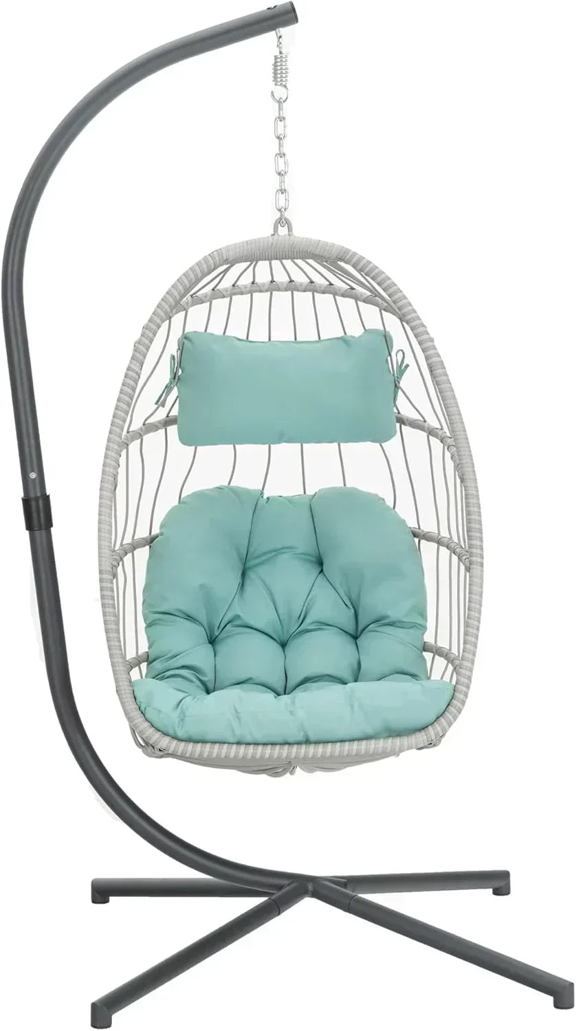 Yechen Indoor Outdoor Egg Hanging Chair Stand Patio Wicker Swing Egg Chair Swinging Chair