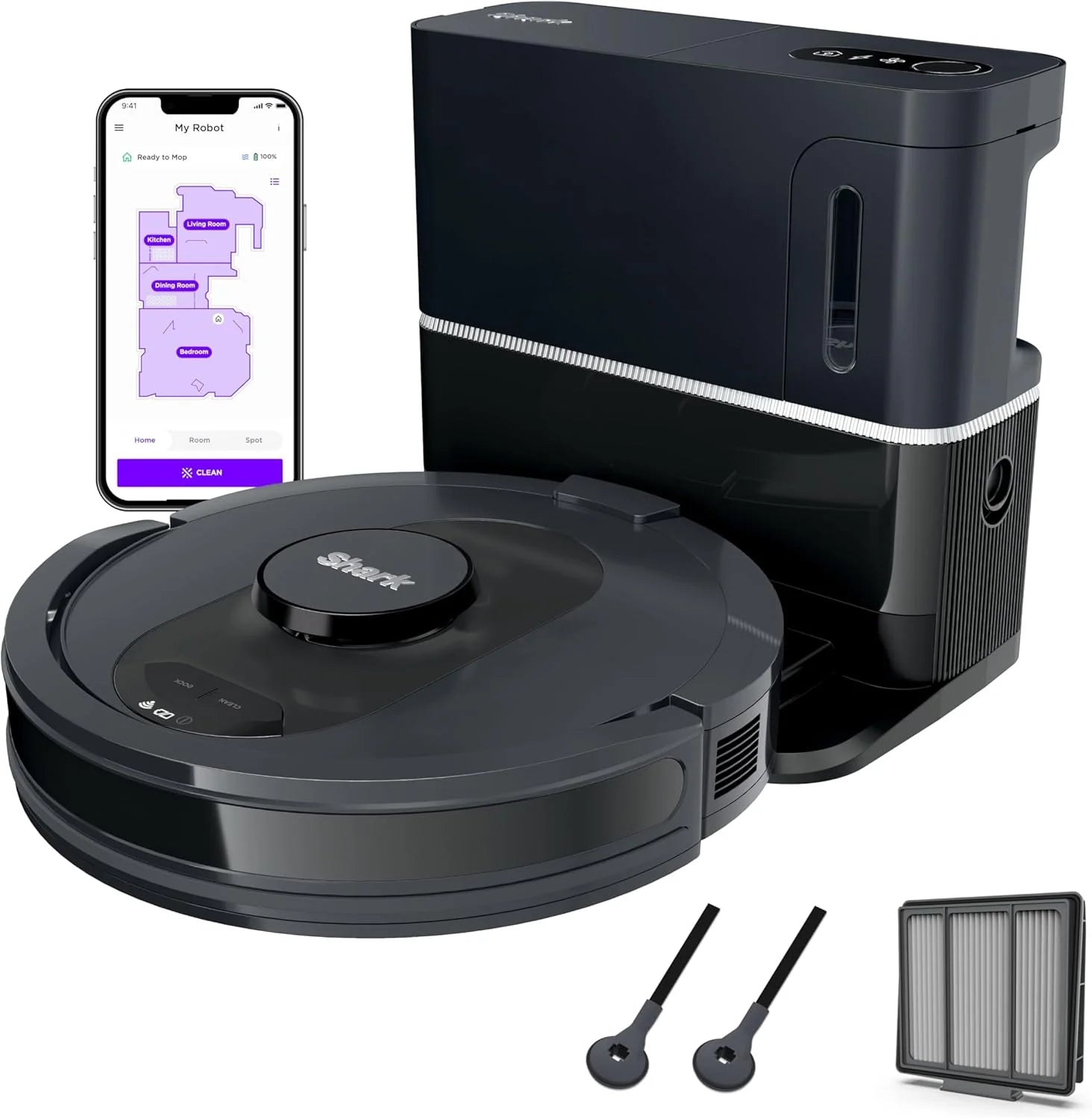 Voice Control Robot Vacuum with Matrix Clean Navigation, Home Mapping, 60-Day Capacity, XL Self-Empty Base for Homes with Pets, Carpet & Hard Floors, Cool Grey