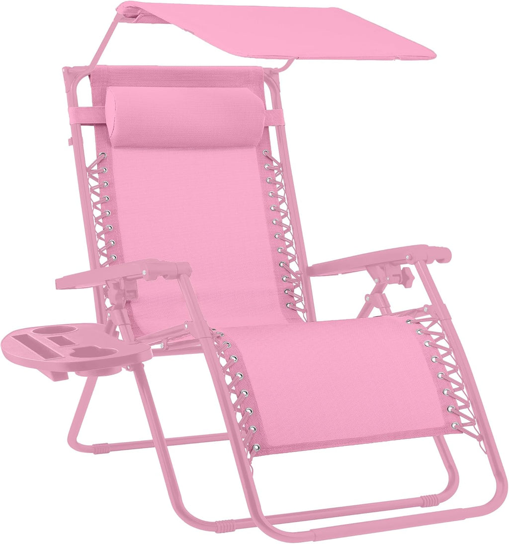 Best Choice Products Folding Zero Gravity Outdoor Recliner Patio Lounge Chair w/Adjustable Canopy Shade, Headrest, Side Accessory Tray, Textilene Mesh - Peacock Blue