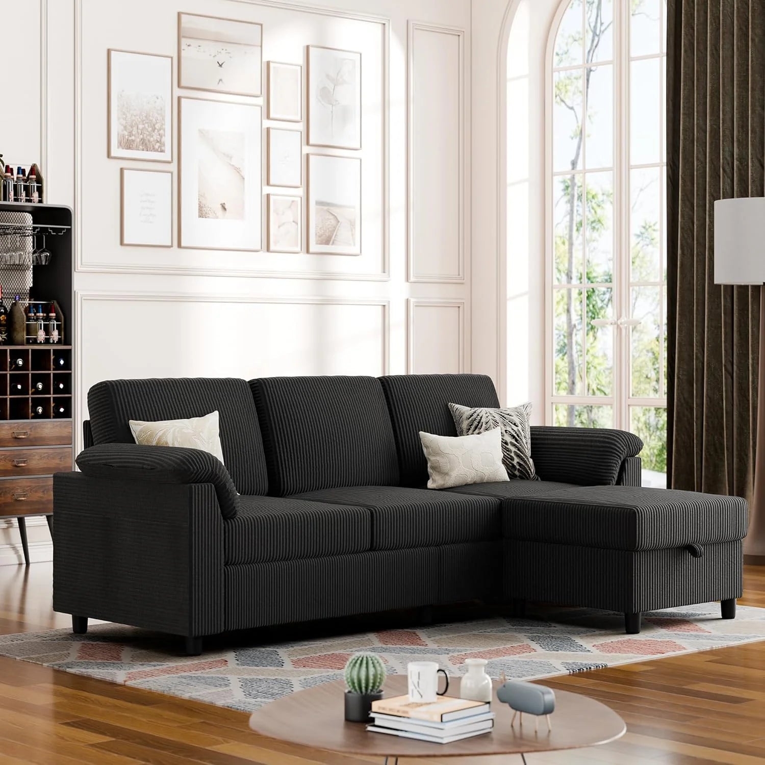 Vongrasig Convertible Sectional Sofa Couch 3 Seat L Shaped Sofa with Removable Pillows