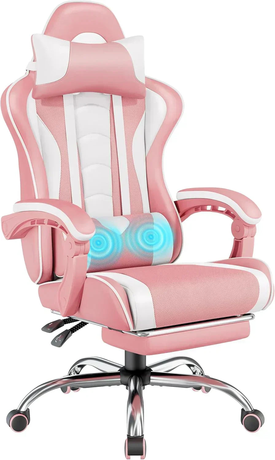 Gaming Chair with Massage Lumbar Support and Footrest Height Office Gaming Chair
