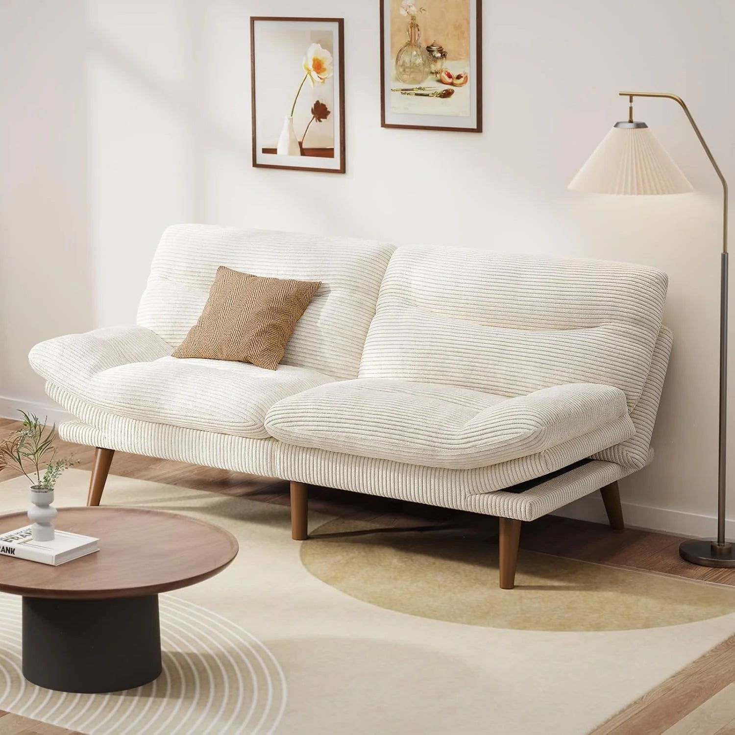 Convertible Futon Sofa Bed, 66 Inch Corduroy Futon Sofa Recliner Sofa Bed for Small Spaces, Playrooms or Offices