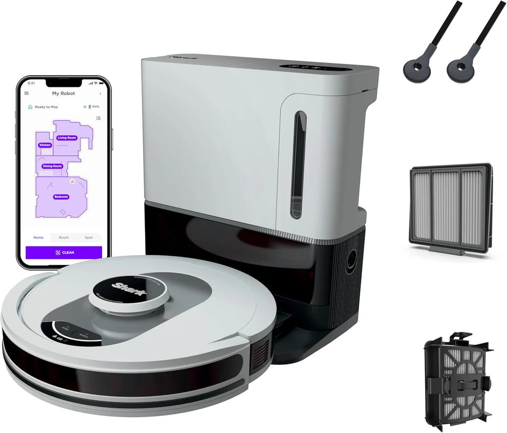 Voice Control Robot Vacuum with Matrix Clean Navigation, Home Mapping, 60-Day Capacity, XL Self-Empty Base for Homes with Pets, Carpet & Hard Floors, Cool Grey